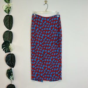 DVF Red Blue Pencil Skirt‎ - Size 0- Viscose Silk